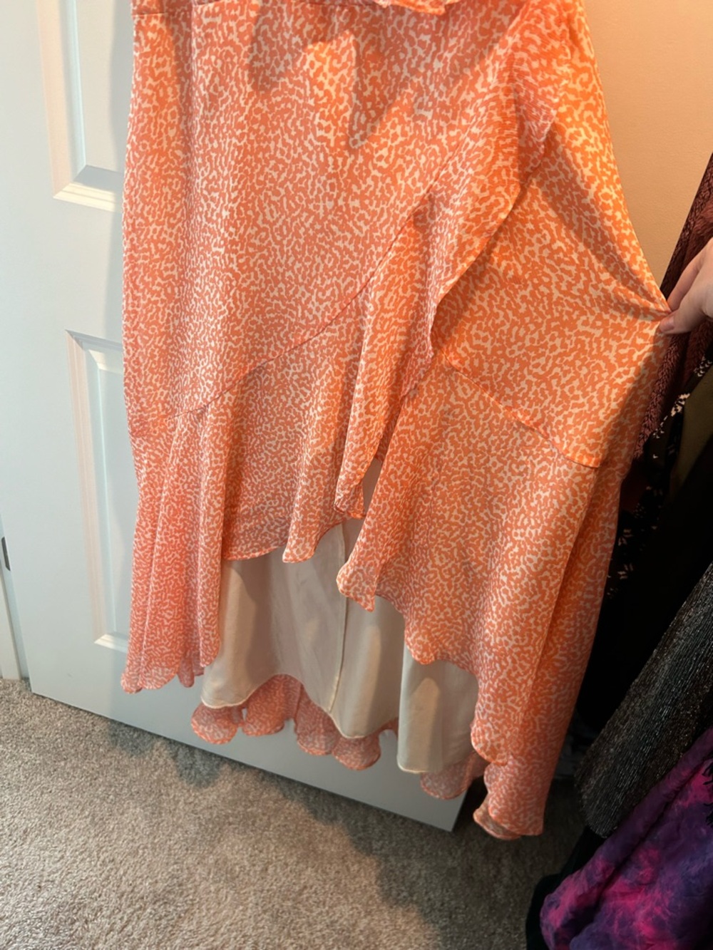 Express Peach Ruffle High-Low Wrap Dress - Picture 4 of 5